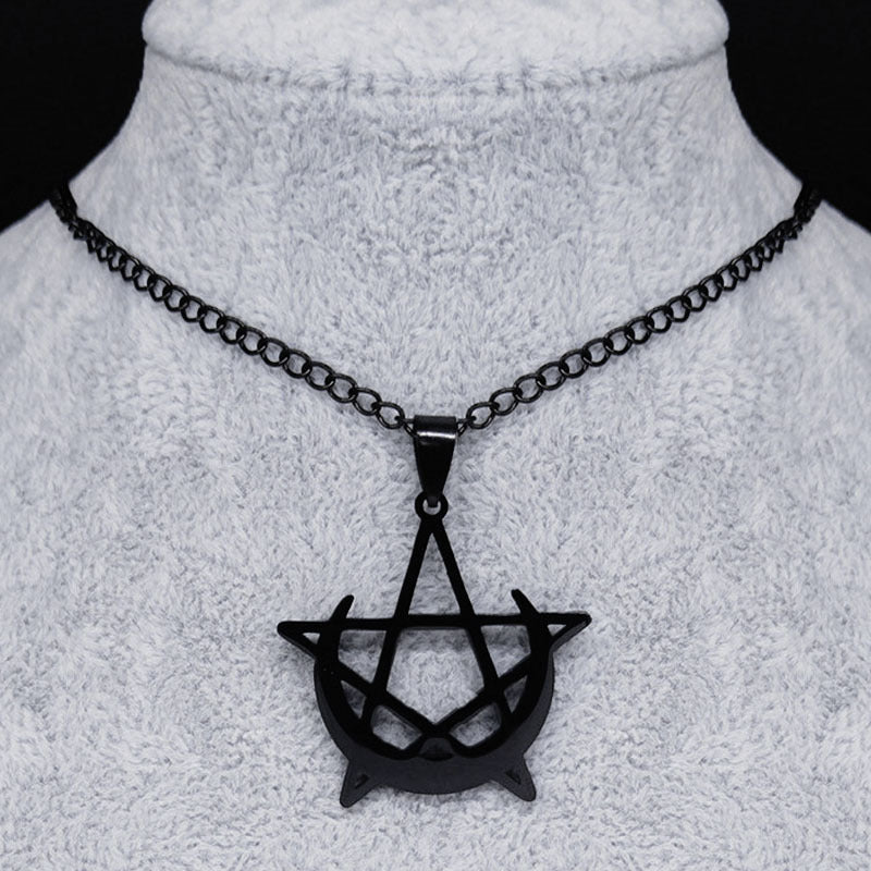 Luna Obscură & Pentagramă – Colier Gothic din Oțel