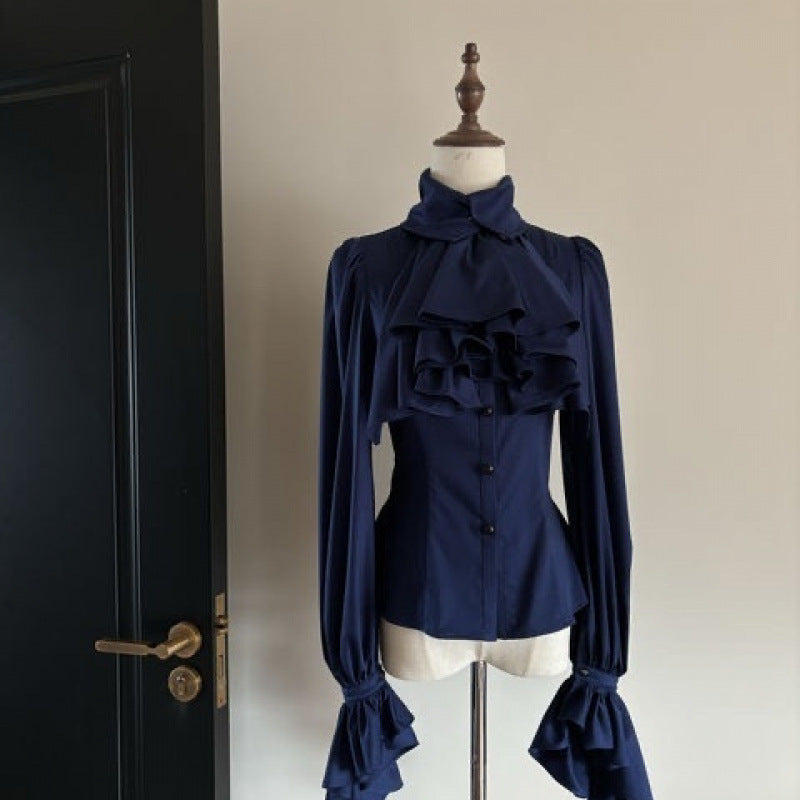 Top Gothic Retro cu Volane și Mâneci Lungi