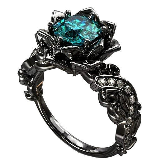 Inel Gothic Black Gun & Rose cu Cristale