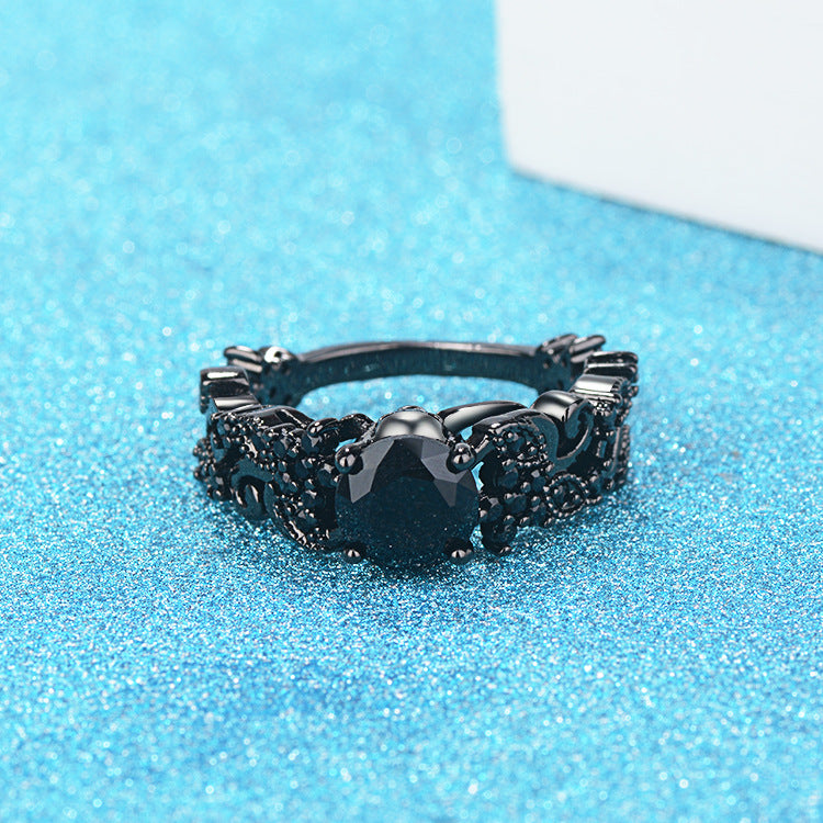 Inel Gothic Black Night cu Zircon
