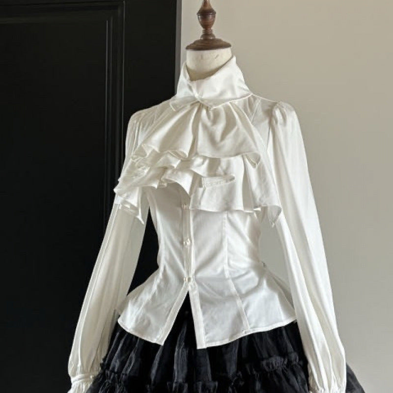 Top Gothic Retro cu Volane și Mâneci Lungi