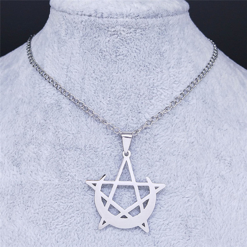 Luna Obscură & Pentagramă – Colier Gothic din Oțel