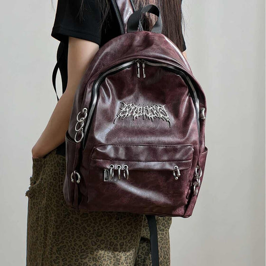 Dark Punk Puncture Rivet Fashionable Retro Large Capacity Backpack For Students