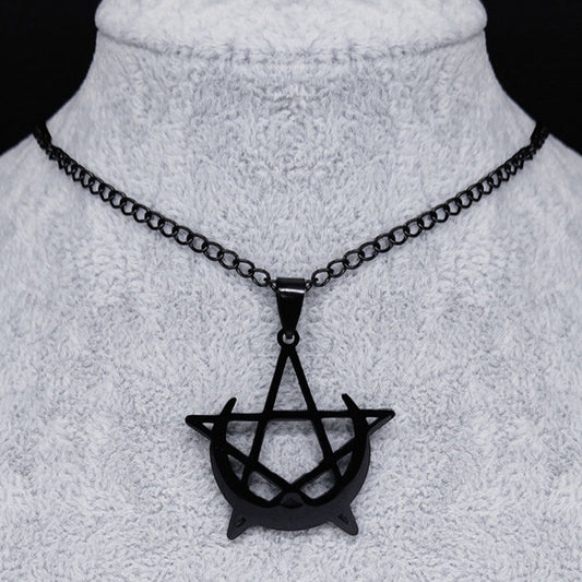 Luna Obscură & Pentagramă – Colier Gothic din Oțel