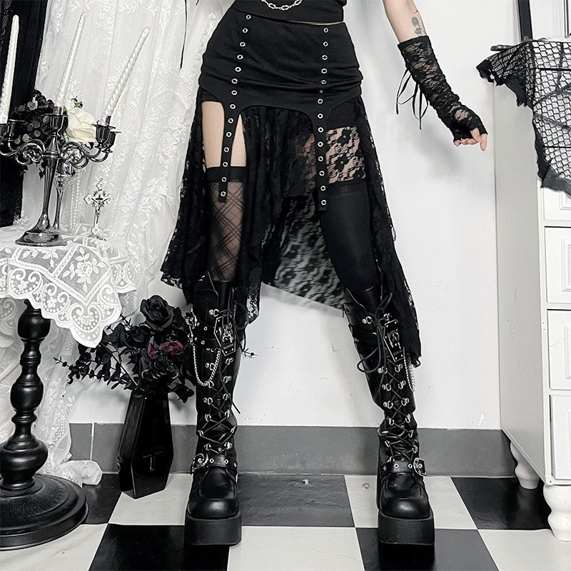 Fustă Gothic „Soil & Shadow” cu Dantelă