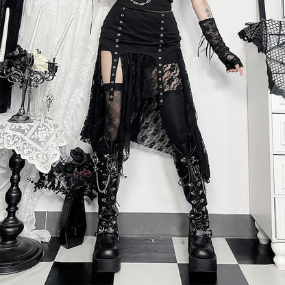 Fustă Gothic „Soil & Shadow” cu Dantelă
