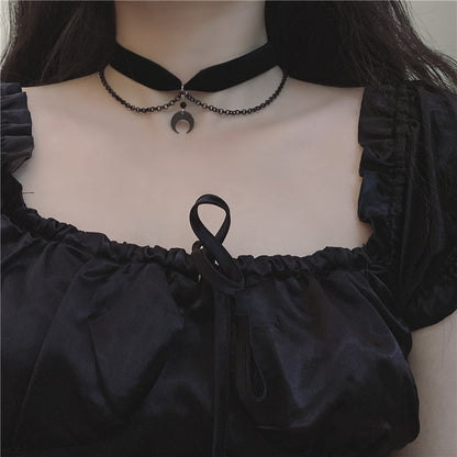 Semiluna Întunecată – Choker Gothic Negru