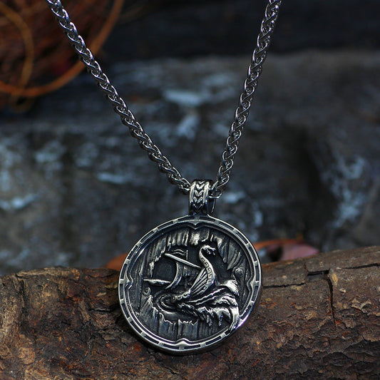 Viking Pirate Ship Stainless Steel Punk Hip Hop Necklace