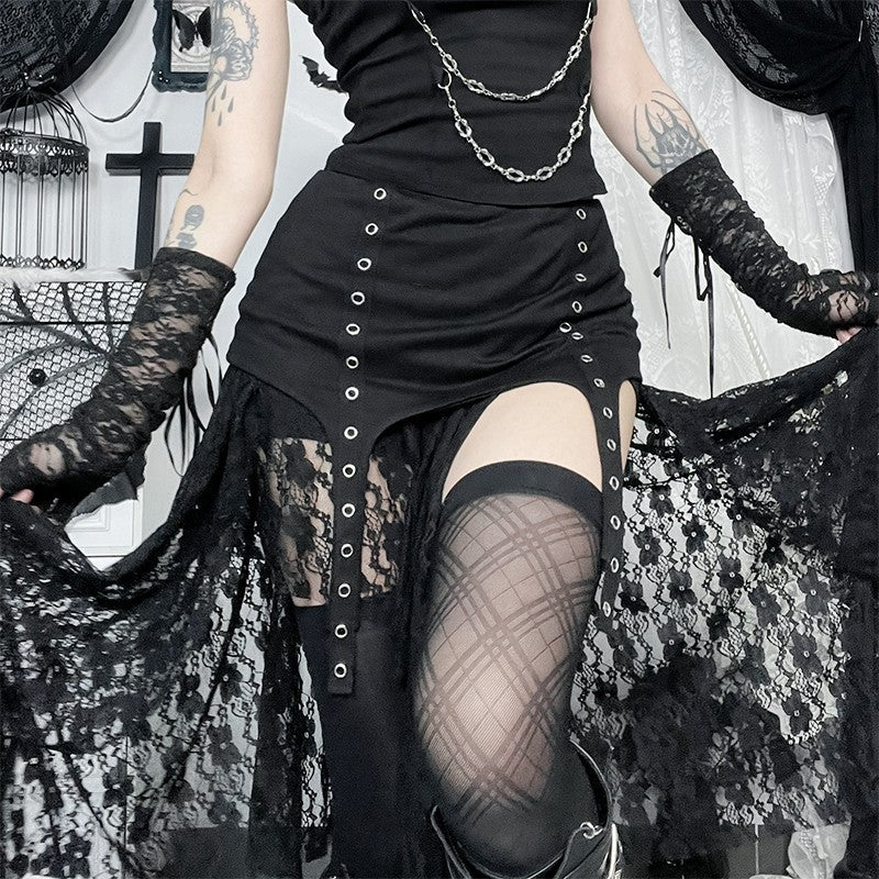 Fustă Gothic „Soil & Shadow” cu Dantelă