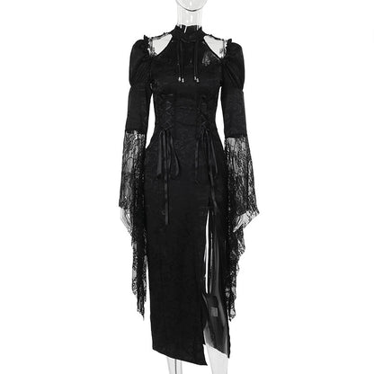 Rochie Gothic Slim cu Dantelă Neagră
