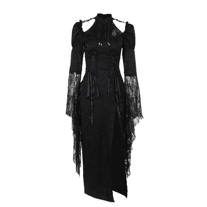 Rochie Gothic Slim cu Dantelă Neagră
