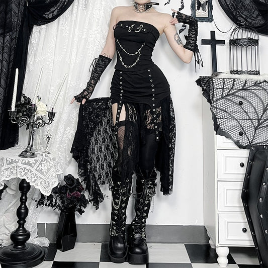 Fustă Gothic „Soil & Shadow” cu Dantelă
