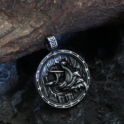 Viking Pirate Ship Stainless Steel Punk Hip Hop Necklace