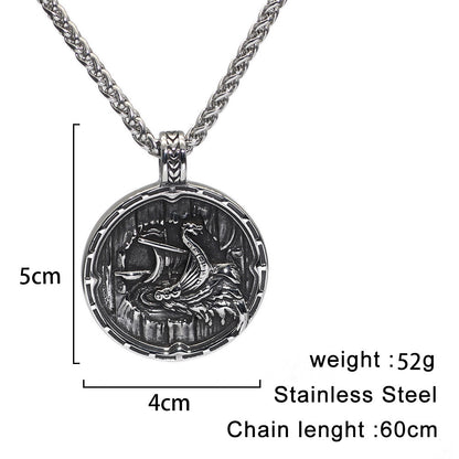 Viking Pirate Ship Stainless Steel Punk Hip Hop Necklace
